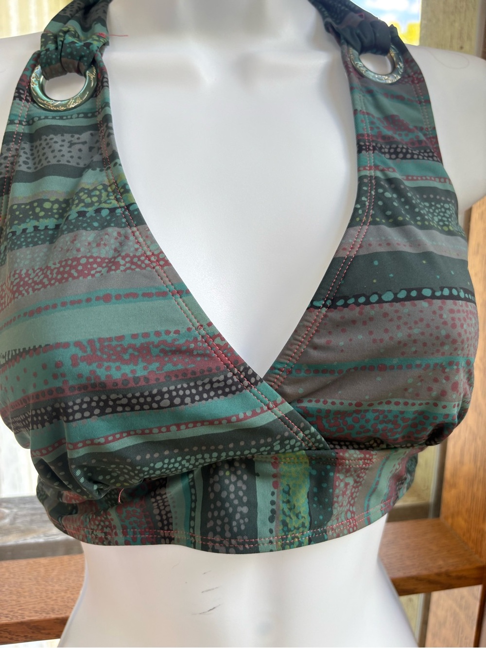 Anne Cole Earth Tones Marilyn Halter Bra Top Gold Grommets Foldover Bikini Set M